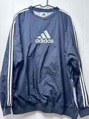Adidas Windbreaker Pullover Size XXL Black Vintage Nylon Jacket